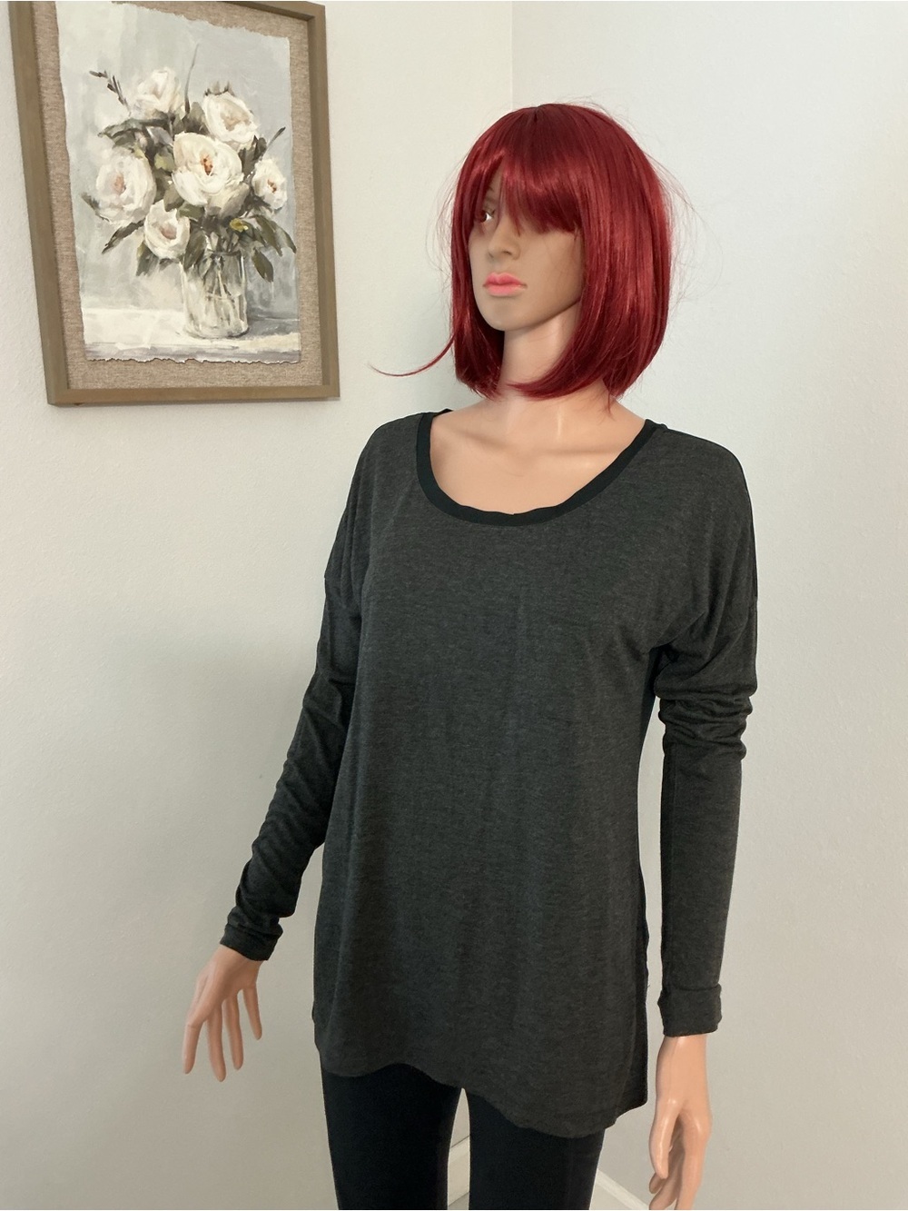 Banana Republic Women's Charcoal Long Sleeve Scoop Neck Top